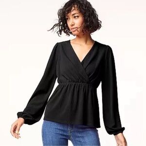 NWT Intempo Black Faux Wrap Top Blouse Size Medium